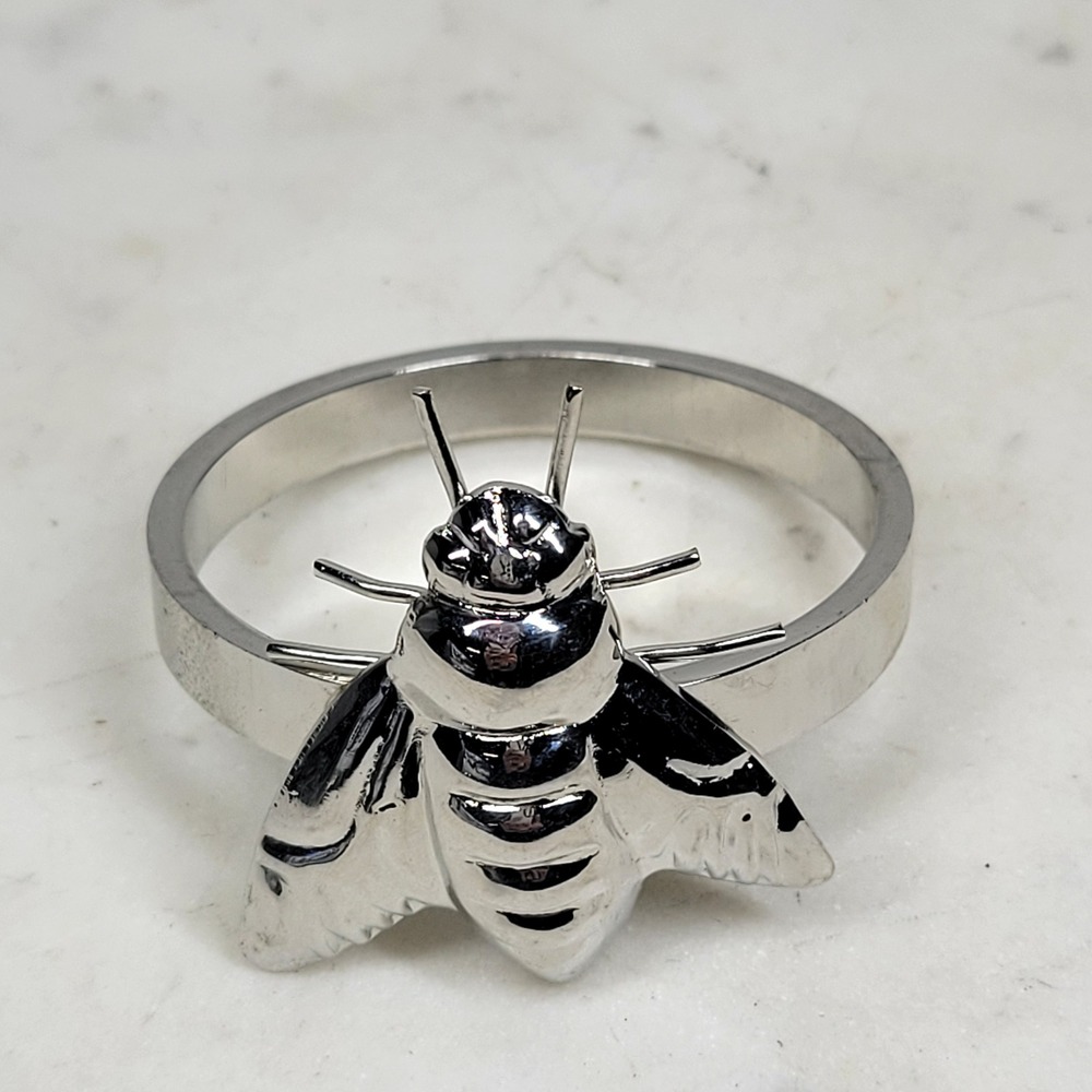 Bee Napkin Rings Silver Tone Metal Honeybee Farmhouse Nature Table Decor Set 10